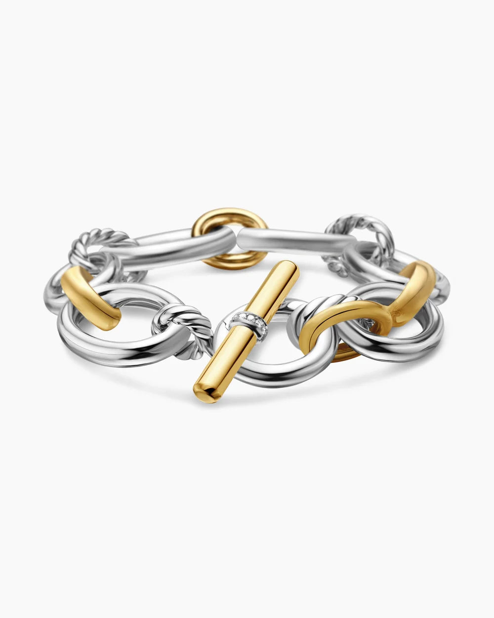 DY Mercer Chain Bracelet in Sterling Silver with 18K Yellow Gold and Diamonds, 25mm