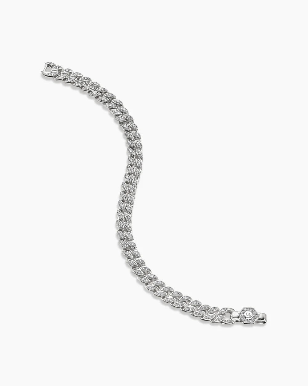 CURB CHAIN BRACELET Sterling Silver with Diamonds, 7mm