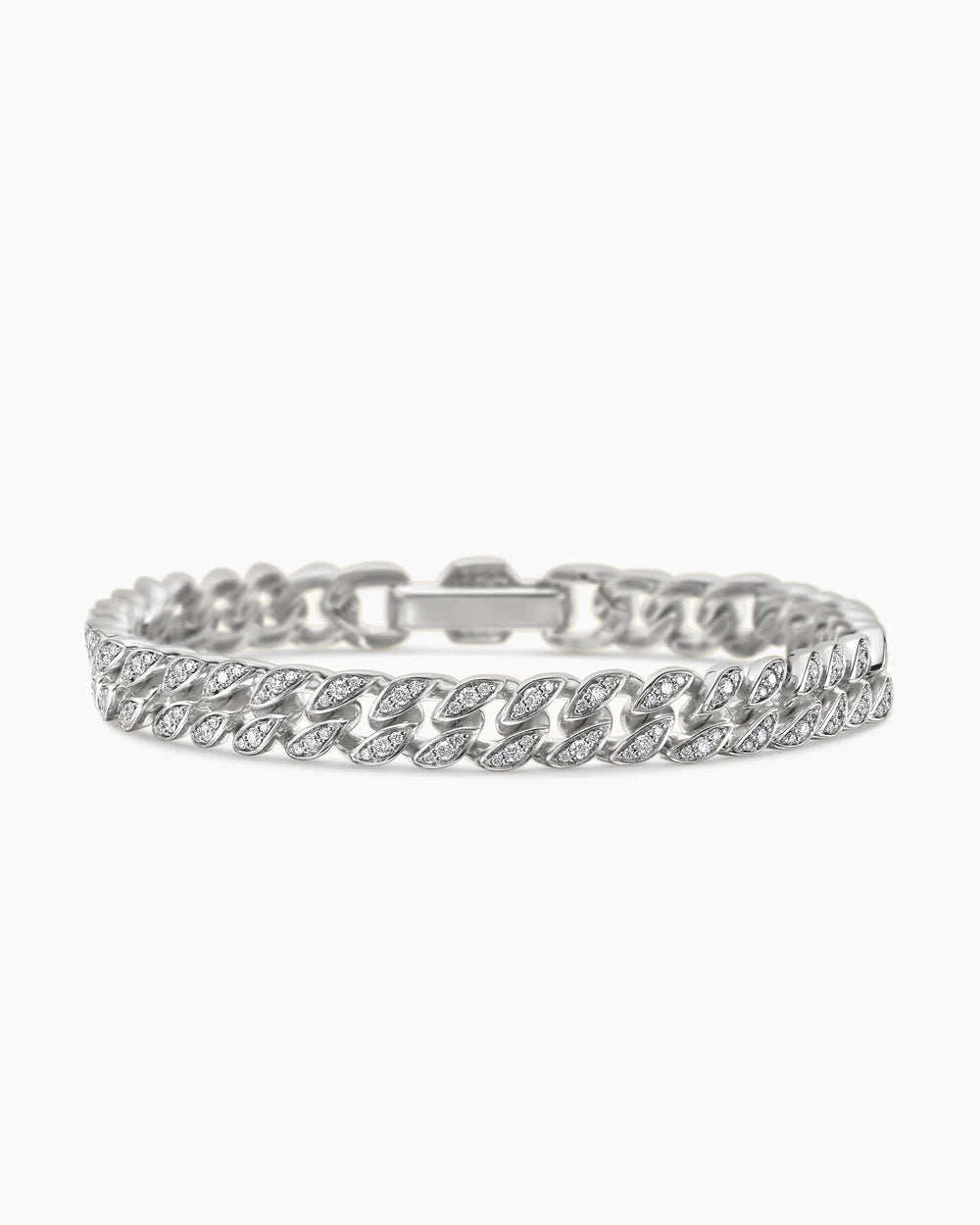 CURB CHAIN BRACELET Sterling Silver with Diamonds, 7mm