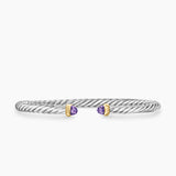 Cable Flex Bracelet Sterling Silver with 14K Yellow Gold and Amethyst, 4mm