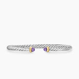 Cable Flex Bracelet Sterling Silver with 14K Yellow Gold and Amethyst, 4mm