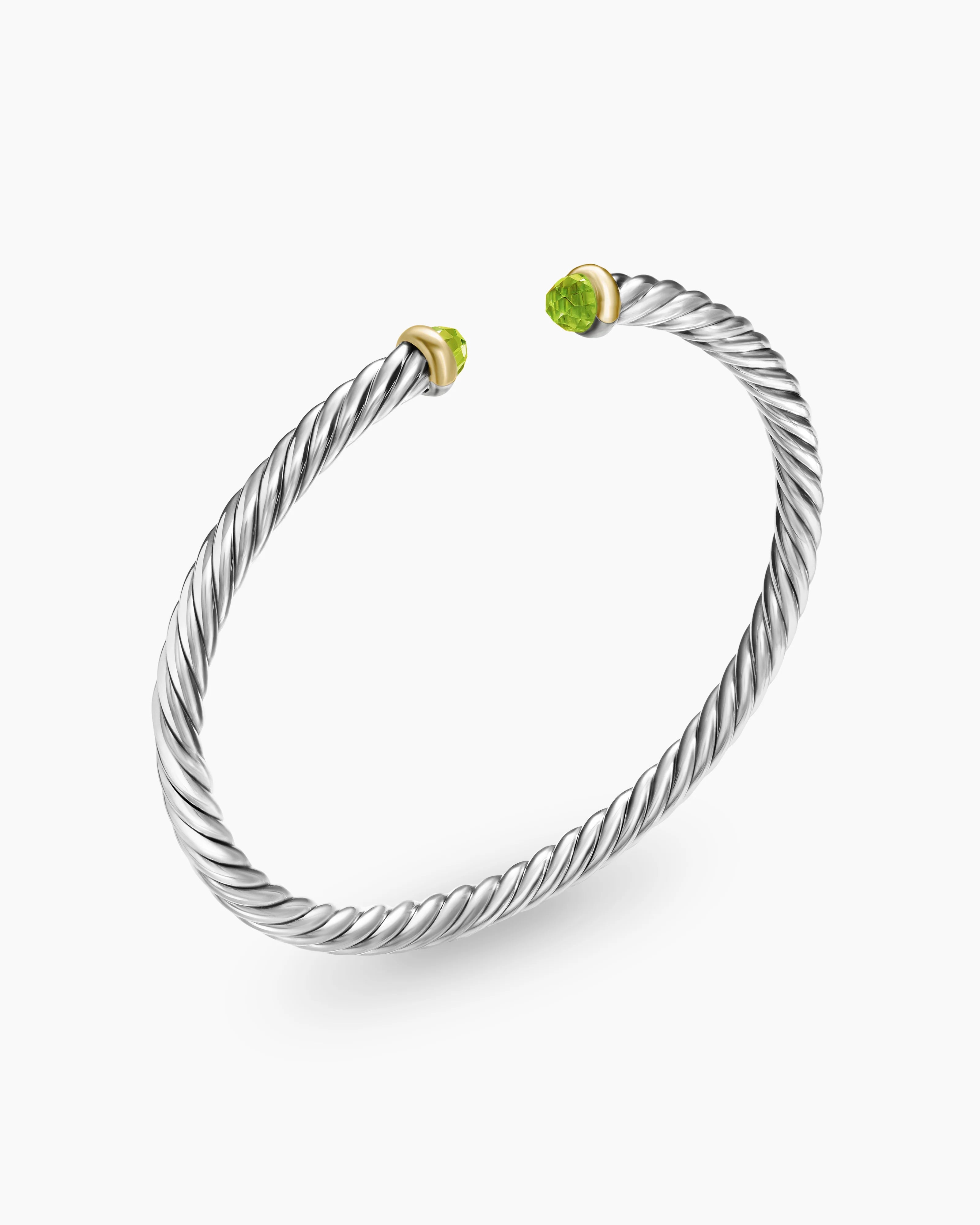 Cable Flex® Bracelet Sterling Silver with 14K Yellow Gold and Peridot, 4mm