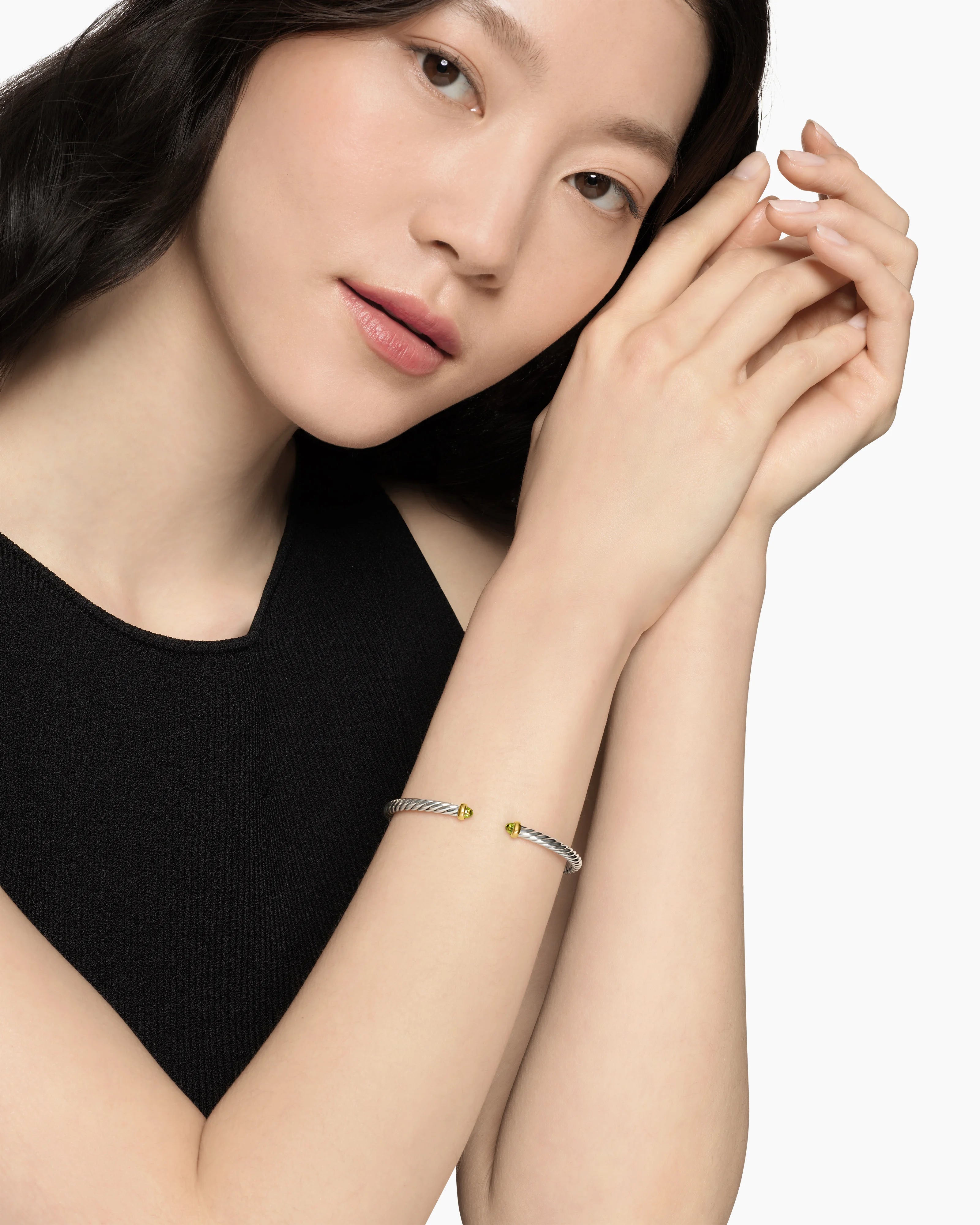 Cable Flex® Bracelet Sterling Silver with 14K Yellow Gold and Peridot, 4mm