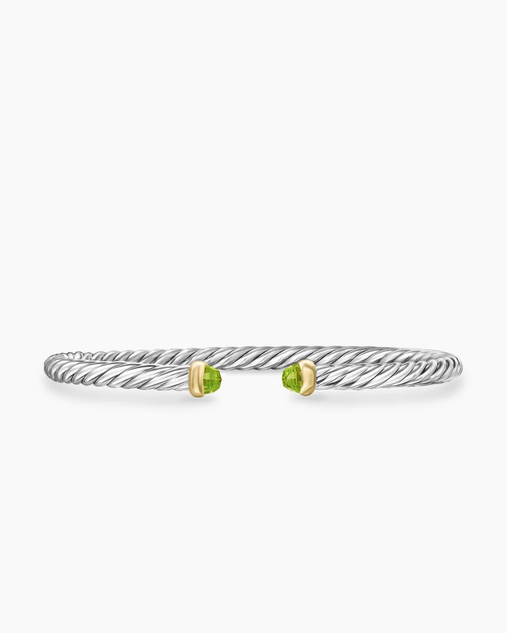 Cable Flex® Bracelet Sterling Silver with 14K Yellow Gold and Peridot, 4mm
