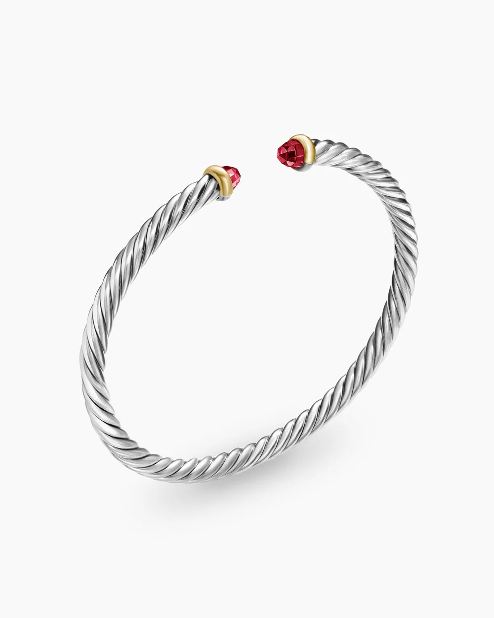 Cable Flex® Bracelet Sterling Silver with 14K Yellow Gold and Rhodolite Garnet, 4mm