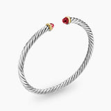 Cable Flex® Bracelet Sterling Silver with 14K Yellow Gold and Rhodolite Garnet, 4mm