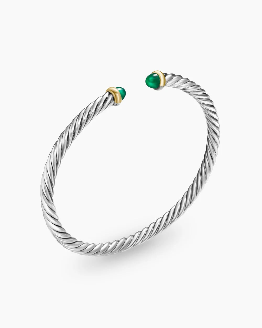 Cable Flex® Bracelet Sterling Silver with 14K Yellow Gold and Green Onyx, 4mm