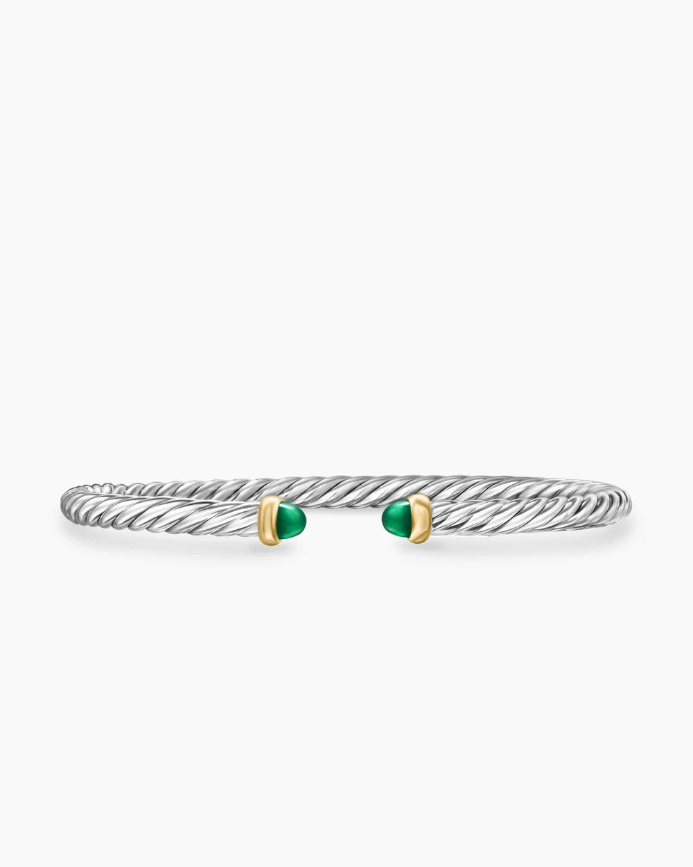 Cable Flex® Bracelet Sterling Silver with 14K Yellow Gold and Green Onyx, 4mm