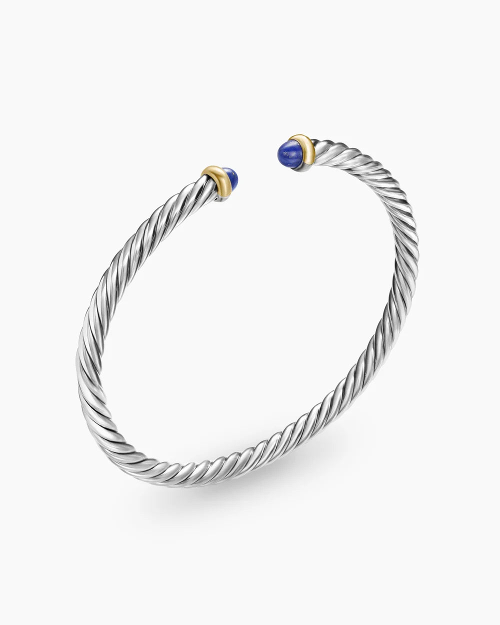 Cable Flex Bracelet in Sterling Silver with 14K Yellow Gold and Lapis Lazuli, 4mm