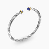 Cable Flex Bracelet in Sterling Silver with 14K Yellow Gold and Lapis Lazuli, 4mm
