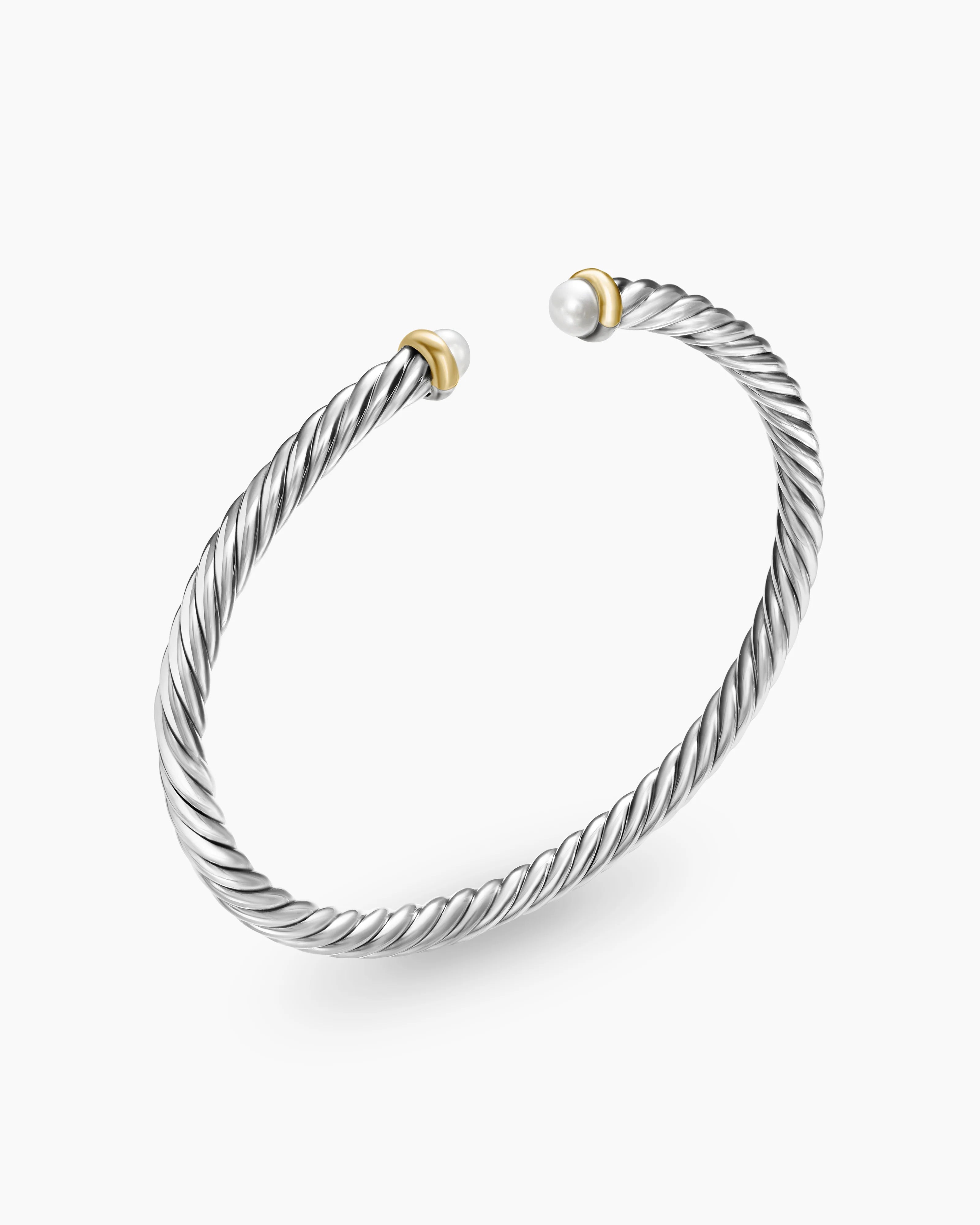 CABLE FLEX® BRACELET Sterling Silver with 14K Yellow Gold and Pearls, 4mm