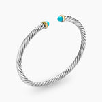CABLE FLEX® BRACELET Sterling Silver with 14K Yellow Gold and Turquoise, 4mm