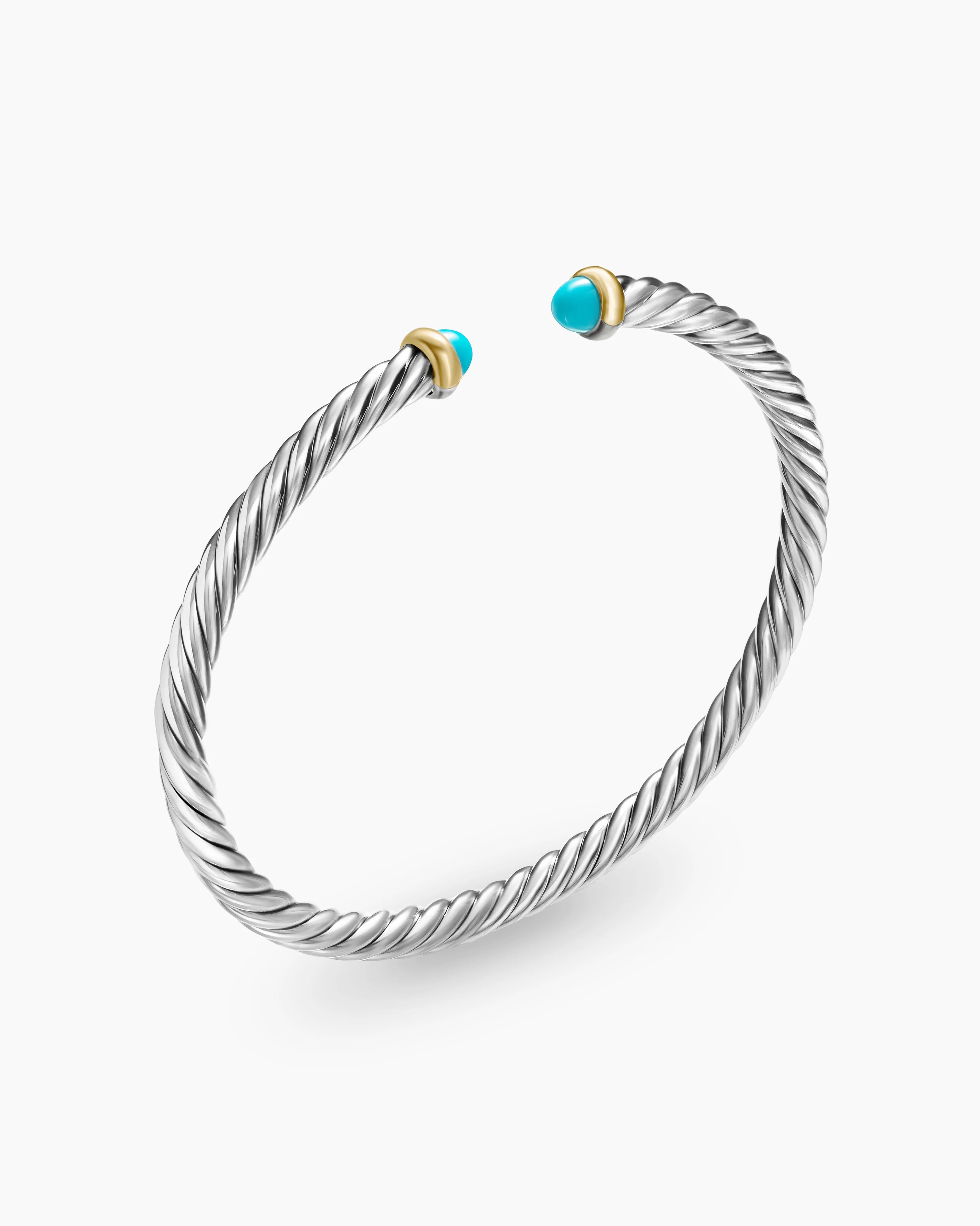 CABLE FLEX® BRACELET Sterling Silver with 14K Yellow Gold and Turquoise, 4mm