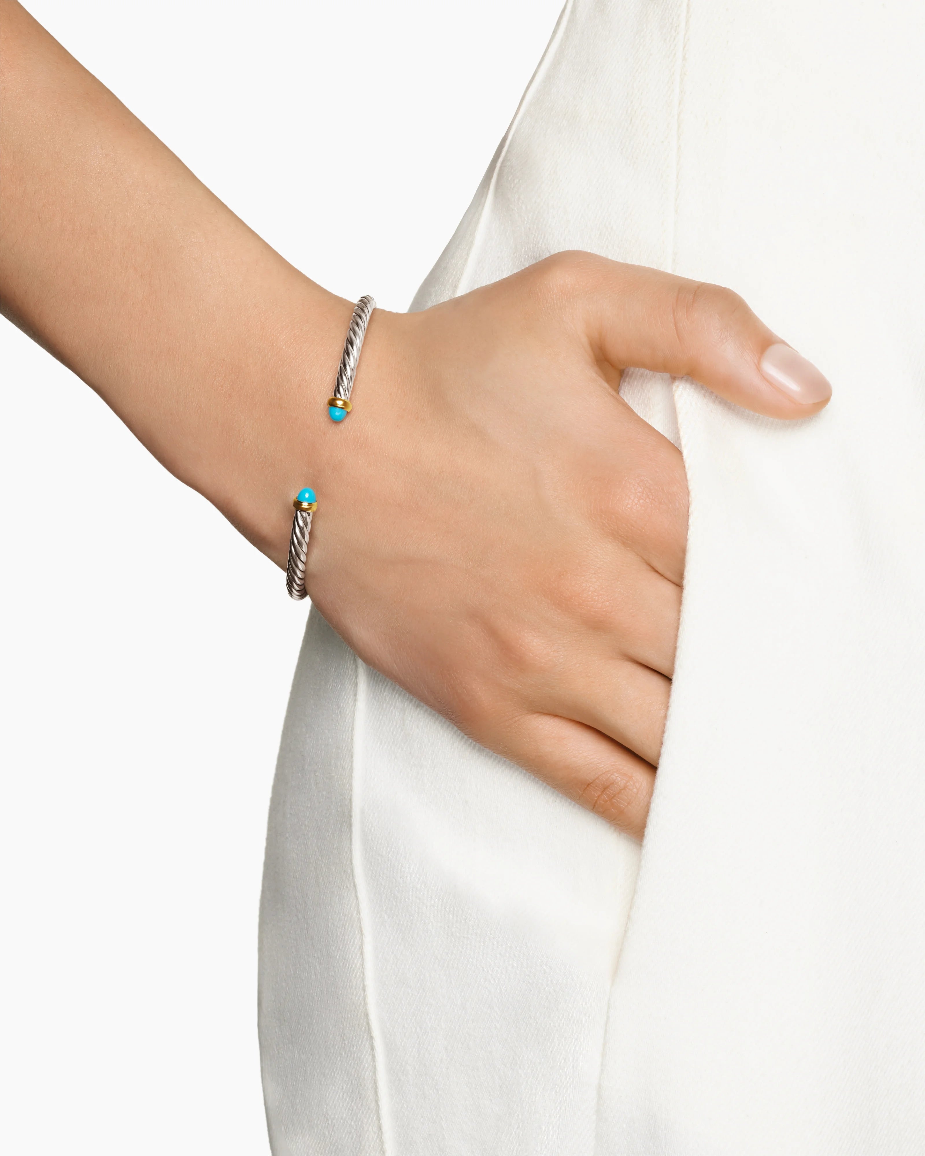 CABLE FLEX® BRACELET Sterling Silver with 14K Yellow Gold and Turquoise, 4mm