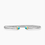 CABLE FLEX® BRACELET Sterling Silver with 14K Yellow Gold and Turquoise, 4mm