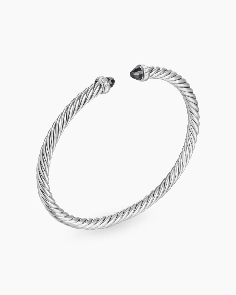 Cable Flex® Bracelet Sterling Silver with Black Onyx and Diamonds, 4mm