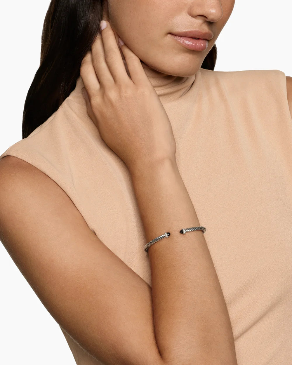 Cable Flex® Bracelet Sterling Silver with Black Onyx and Diamonds, 4mm