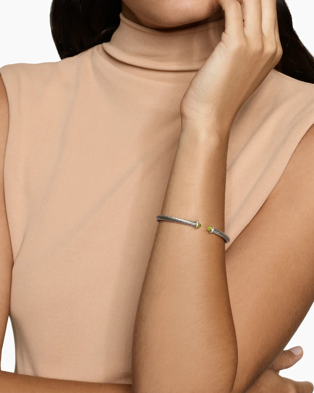 CABLE FLEX® BRACELET Sterling Silver with Peridot and Diamonds, 4mm