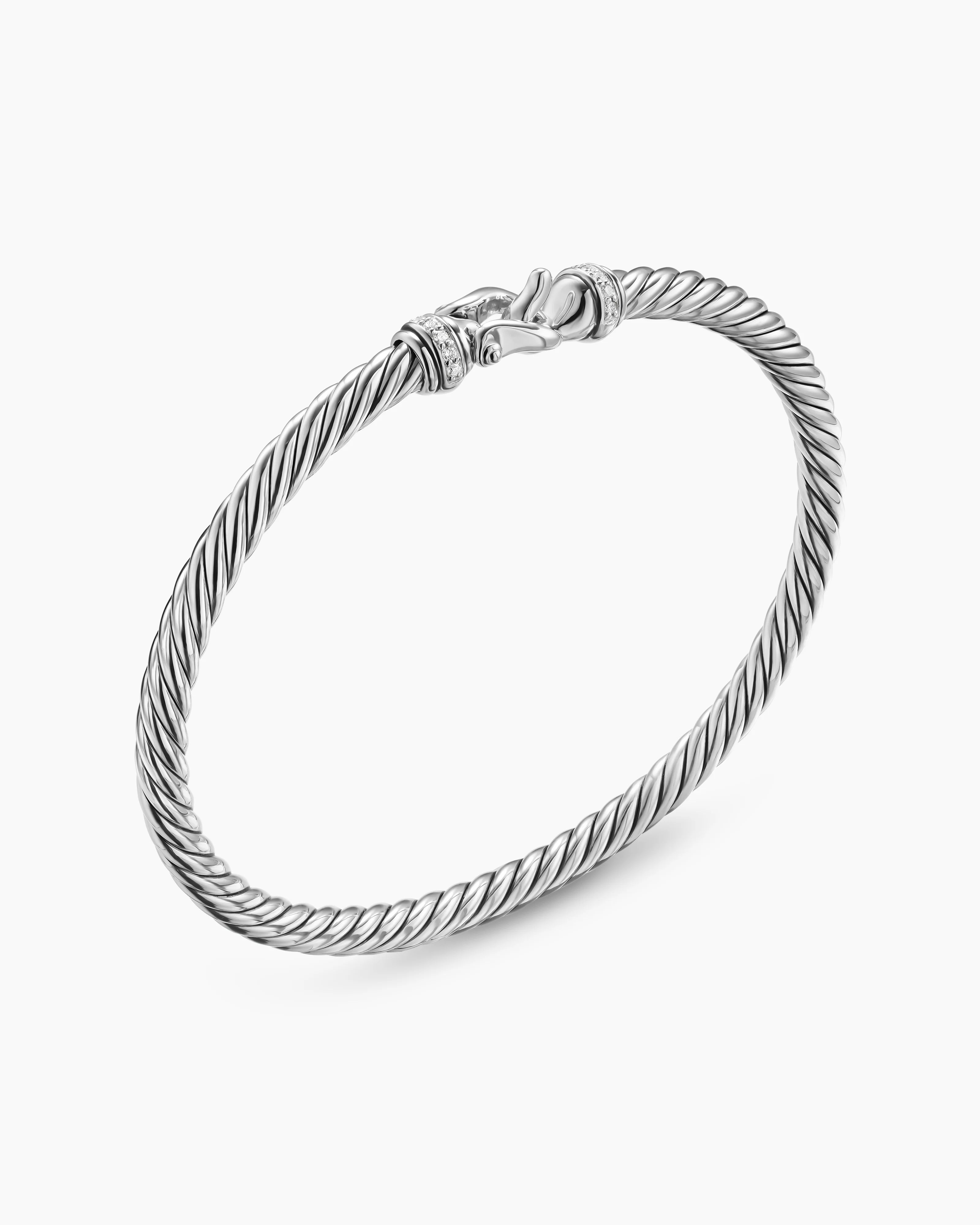 CABLE FLEX® BUCKLE BRACELET Sterling Silver with Diamonds, 4mm