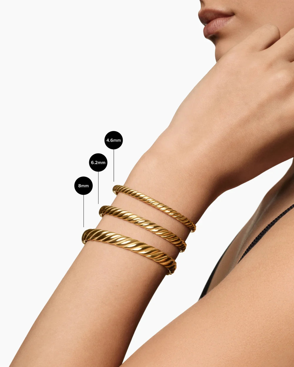 Sculpted Cable Bangle Bracelet in 18K Yellow Gold, 6.2mm