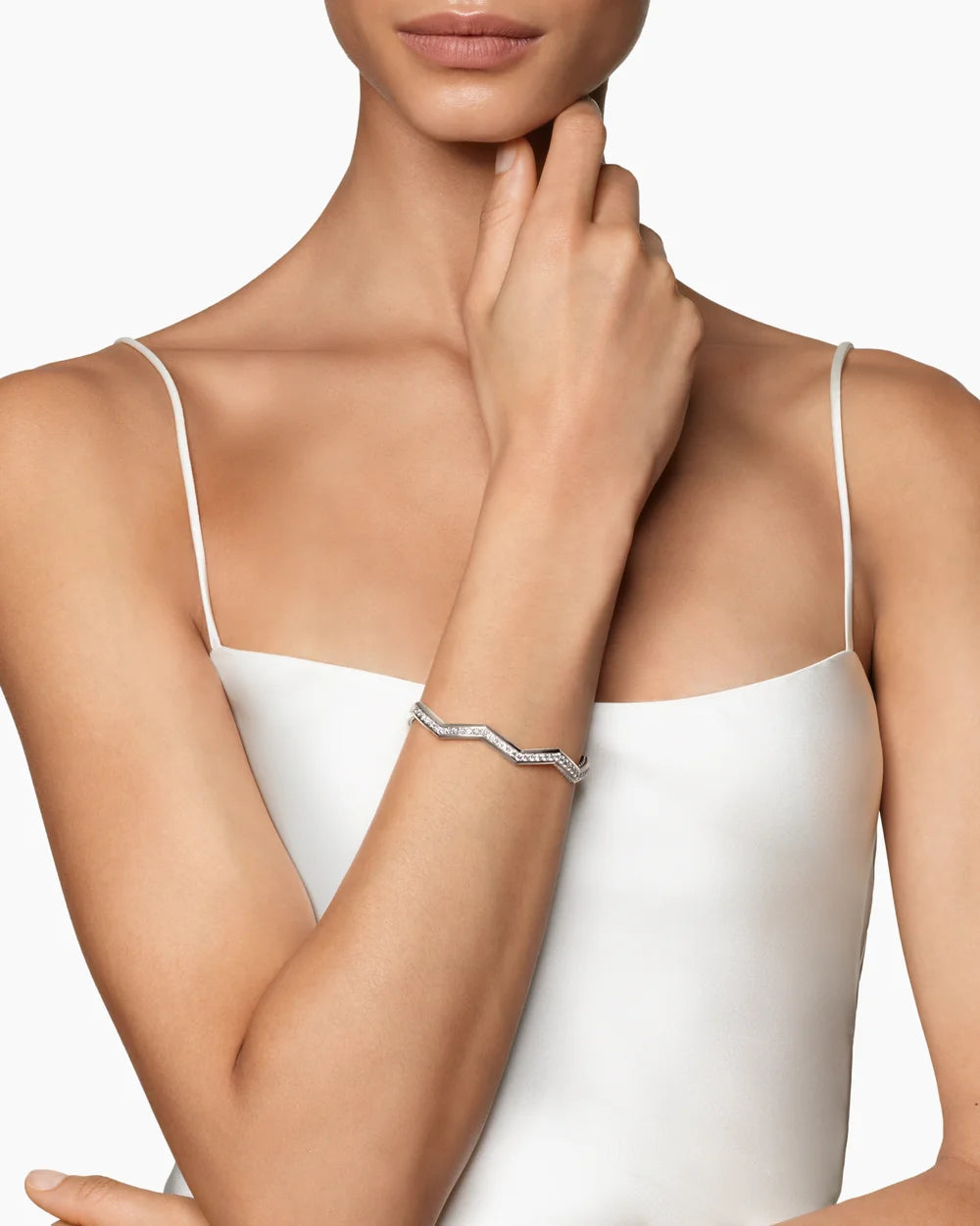 Zig Zag Stax Cuff Bracelet in Sterling Silver with Diamonds, 5mm