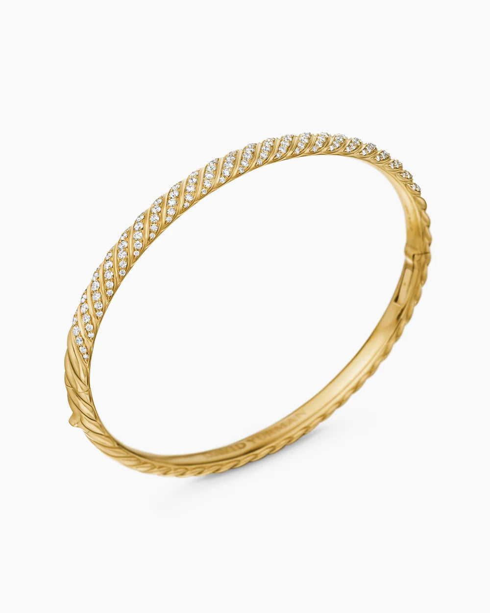 Sculpted Cable Bangle Bracelet in 18K Yellow Gold with Diamonds, 4.6mm