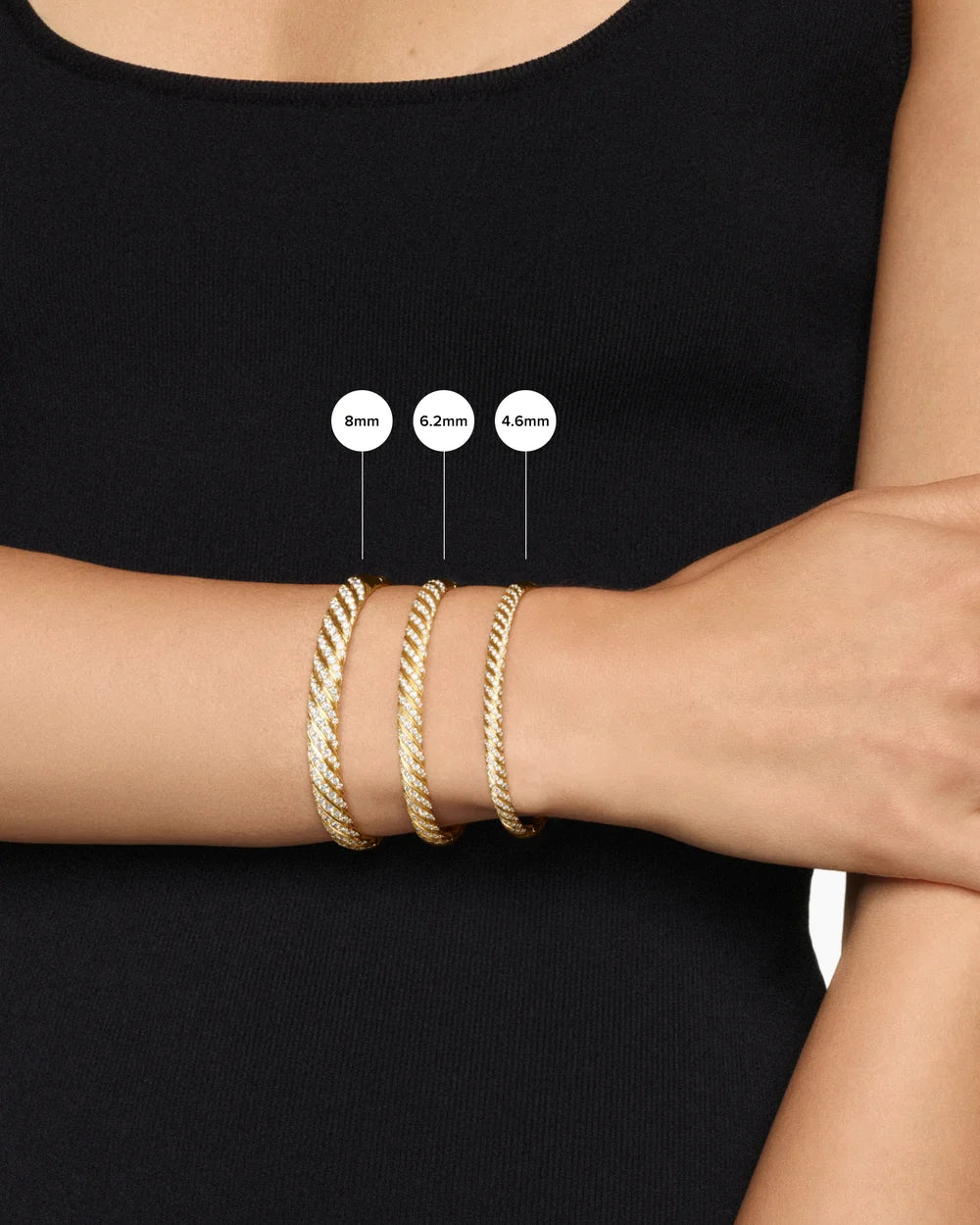 Sculpted Cable Bangle Bracelet in 18K Yellow Gold with Diamonds, 4.6mm