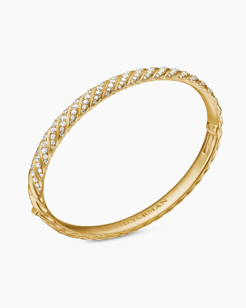 Sculpted Cable Bangle Bracelet 18K Yellow Gold with Diamonds, 6.2mm