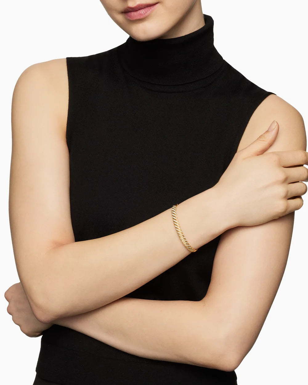 Sculpted Cable Bangle Bracelet 18K Yellow Gold with Diamonds, 6.2mm