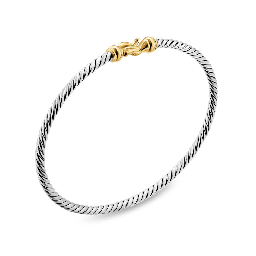 Micro Cable Flex® Buckle Bracelet in Sterling Silver with 14K Yellow Gold, 2.6mm