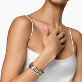Zig Zag Stax Three Row Cuff Bracelet in Sterling Silver with 18K Yellow Gold and Diamonds, 17.4mm
