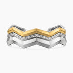 Zig Zag Stax Three Row Cuff Bracelet in Sterling Silver with 18K Yellow Gold and Diamonds, 17.4mm