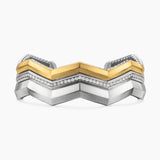 Zig Zag Stax Three Row Cuff Bracelet in Sterling Silver with 18K Yellow Gold and Diamonds, 17.4mm