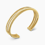 Crossover Trio Three Row Cuff Bracelet 18K Yellow Gold with Diamonds, 11mm