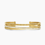 Crossover Trio Three Row Cuff Bracelet 18K Yellow Gold with Diamonds, 11mm
