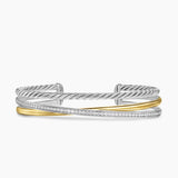 CROSSOVER THREE ROW BRACELET Sterling Silver with 18K Yellow Gold and Diamonds, 11mm