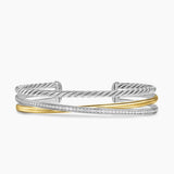 CROSSOVER THREE ROW BRACELET Sterling Silver with 18K Yellow Gold and Diamonds, 11mm