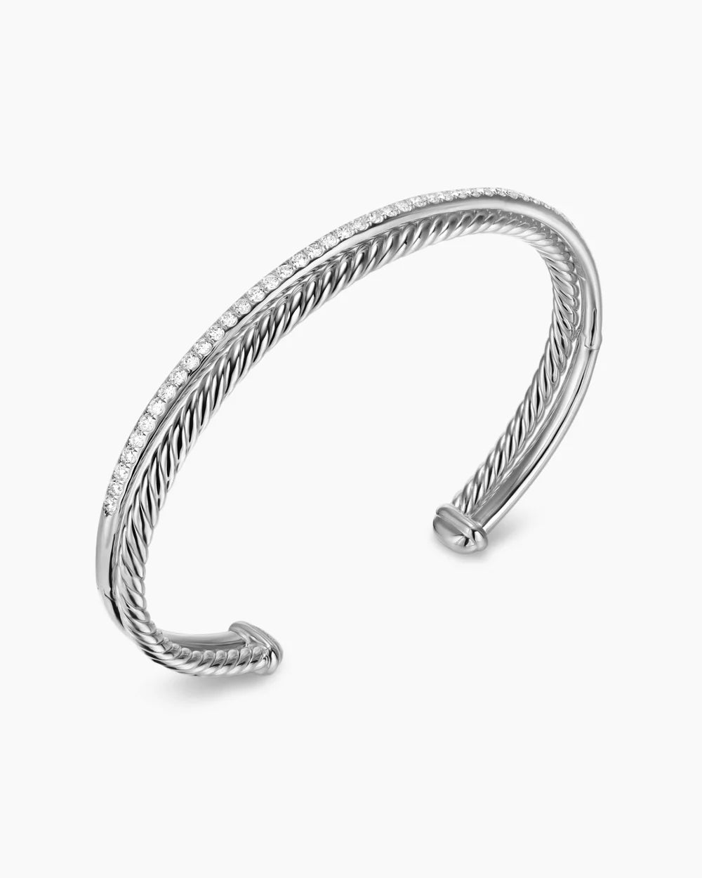 Crossover Two Row Bracelet Sterling Silver with Diamonds, 6mm