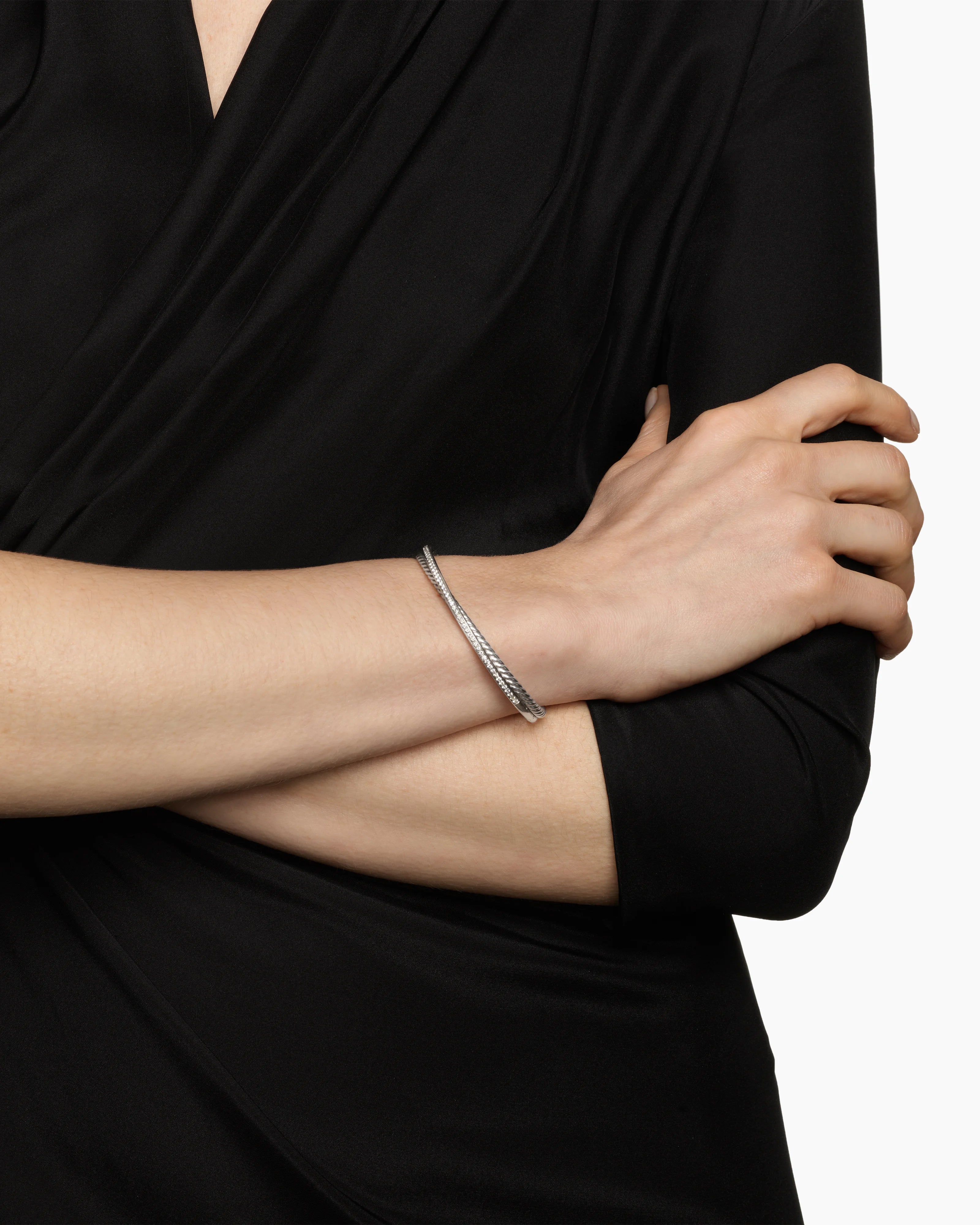 Crossover Two Row Bracelet Sterling Silver with Diamonds, 6mm