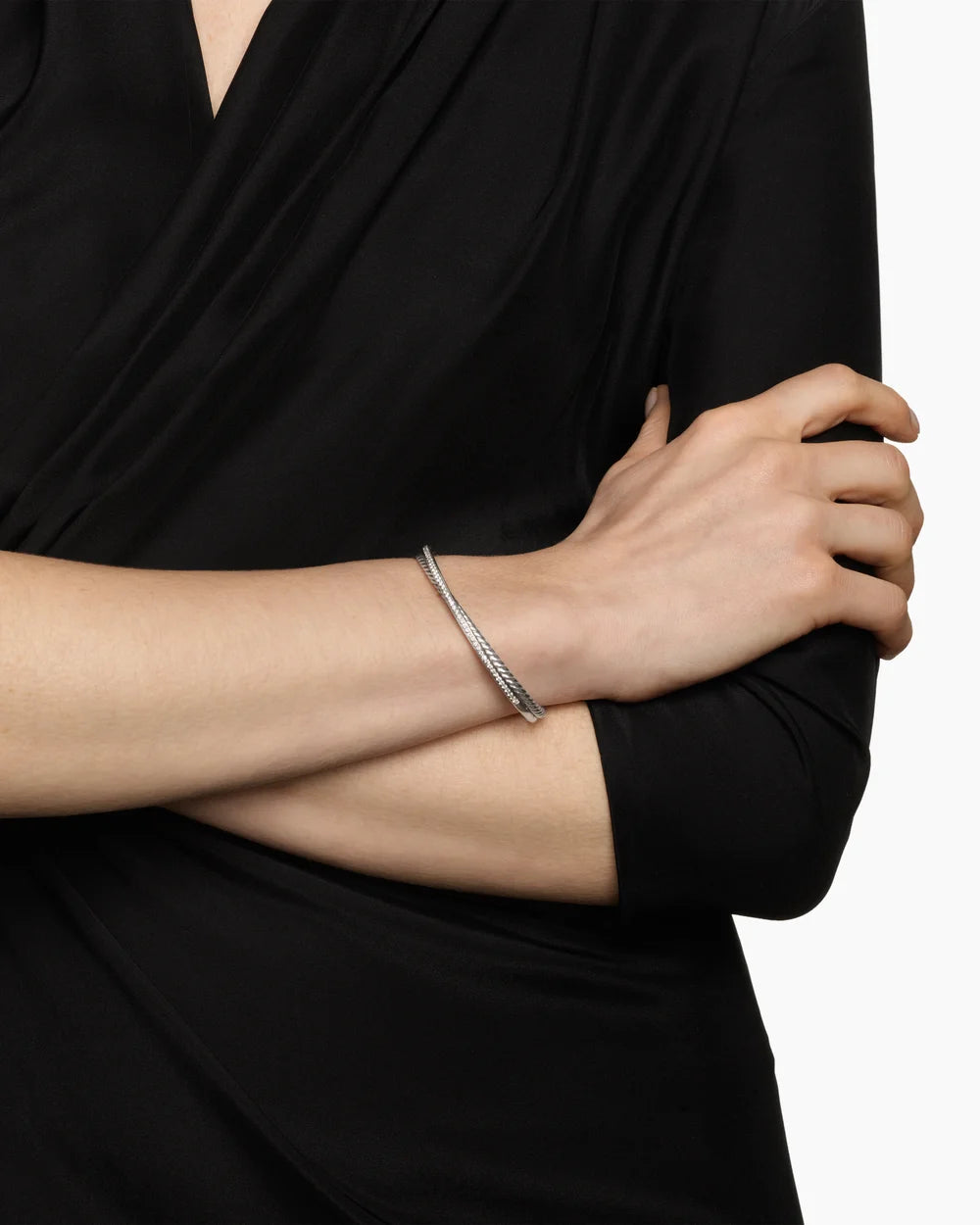 Crossover Two Row Bracelet Sterling Silver with Diamonds, 6mm