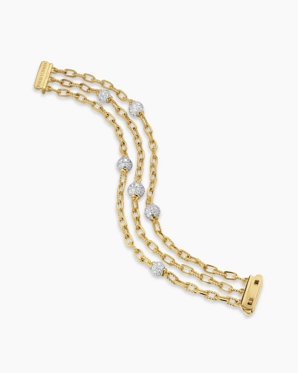 DY Madison® Pavé Bead Multi Row Chain Bracelet 18K Yellow Gold with Diamonds, 15mm