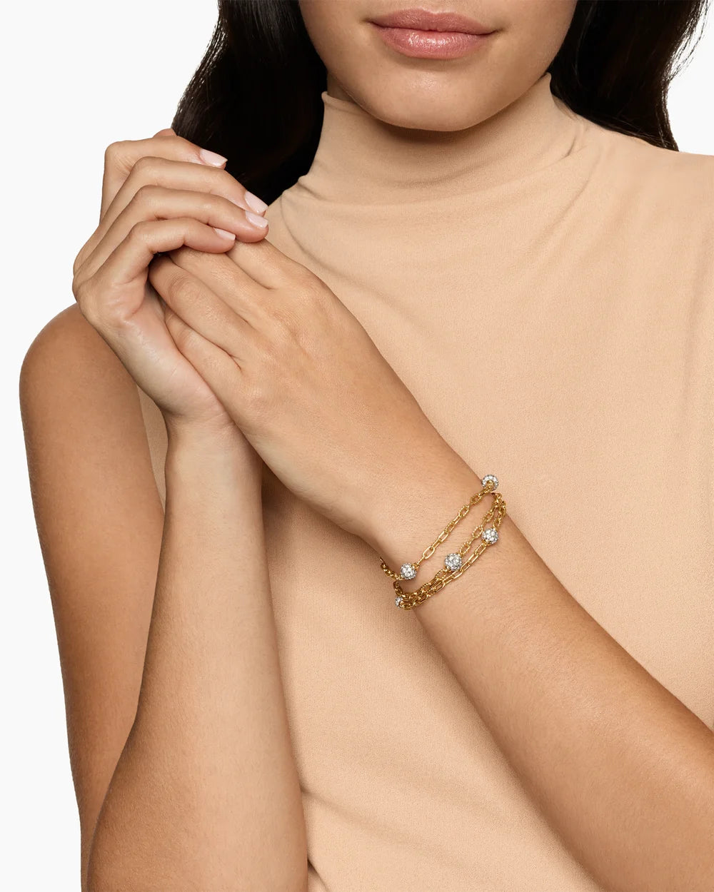 DY Madison® Pavé Bead Multi Row Chain Bracelet 18K Yellow Gold with Diamonds, 15mm