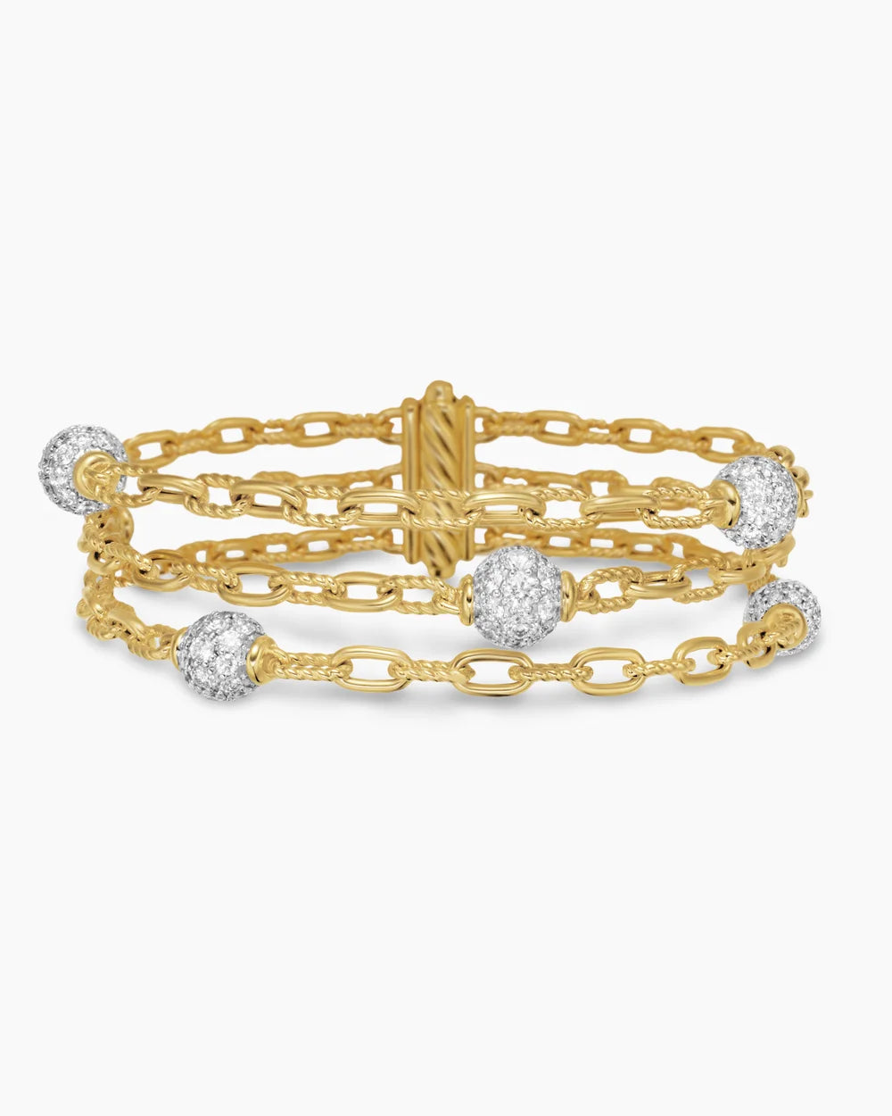 DY Madison® Pavé Bead Multi Row Chain Bracelet 18K Yellow Gold with Diamonds, 15mm