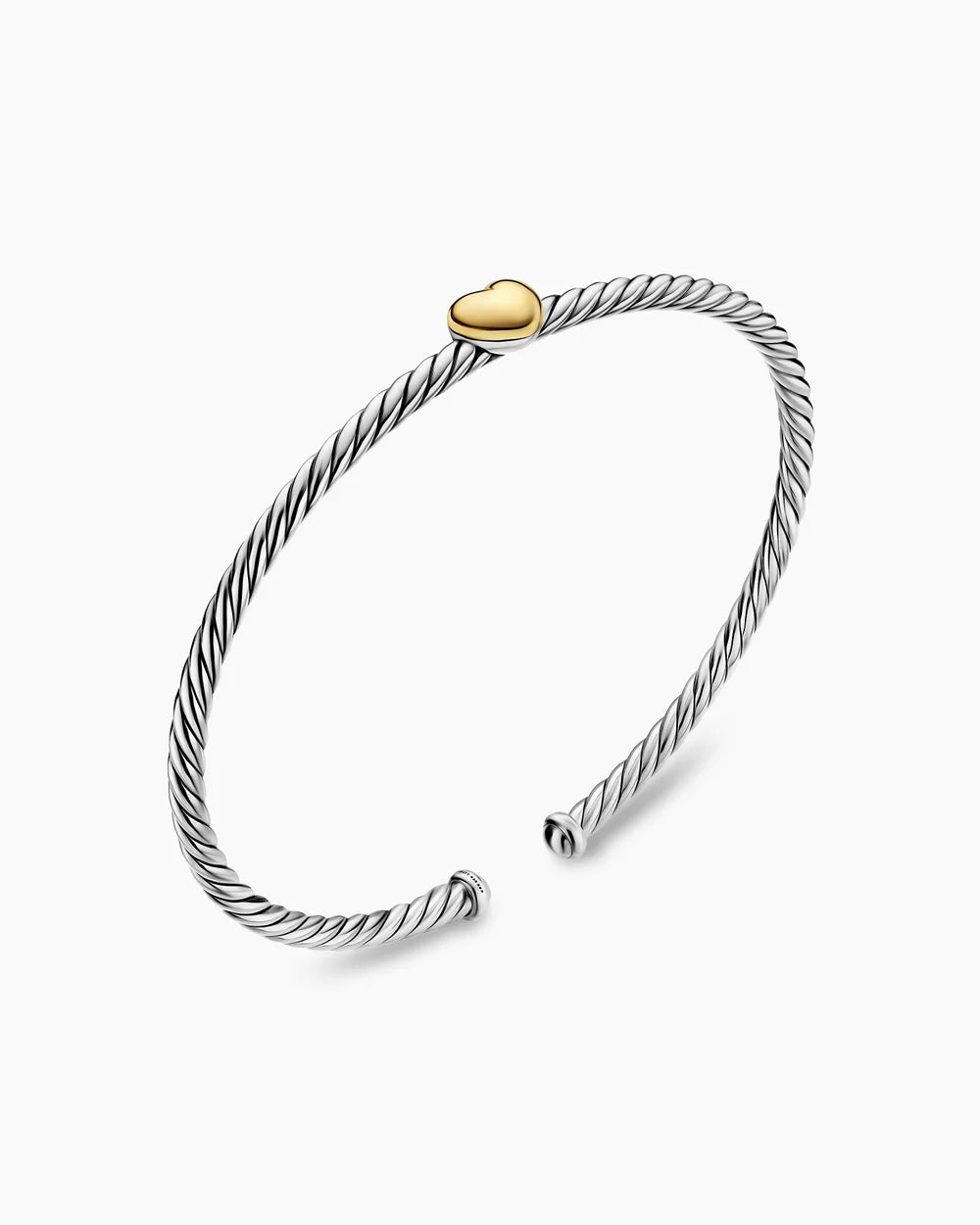 Micro Cable Flex® Heart Station Bracelet Sterling Silver with 14K Yellow Gold, 2.6mm