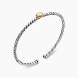 Micro Cable Flex® Heart Station Bracelet Sterling Silver with 14K Yellow Gold, 2.6mm