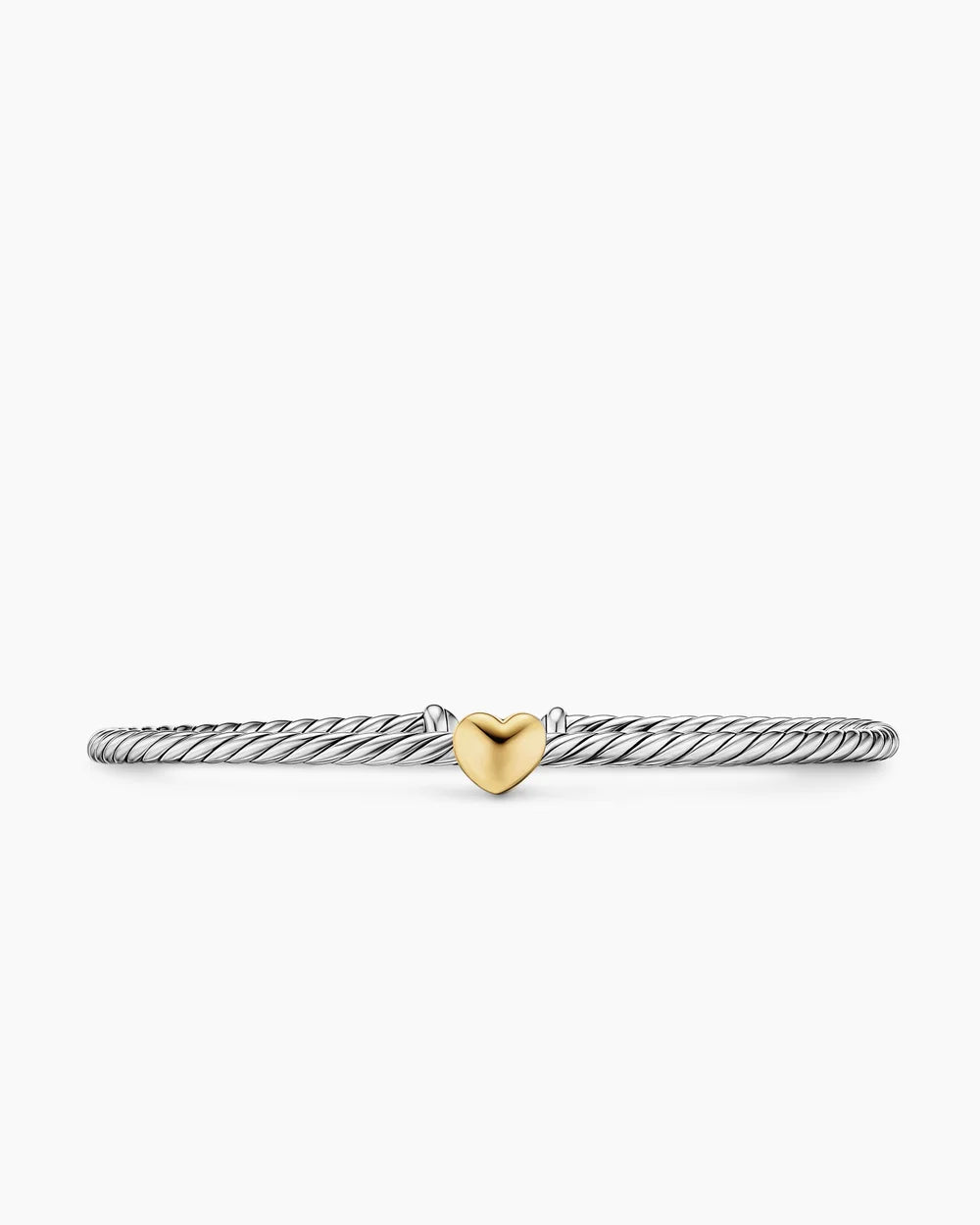 Micro Cable Flex® Heart Station Bracelet Sterling Silver with 14K Yellow Gold, 2.6mm