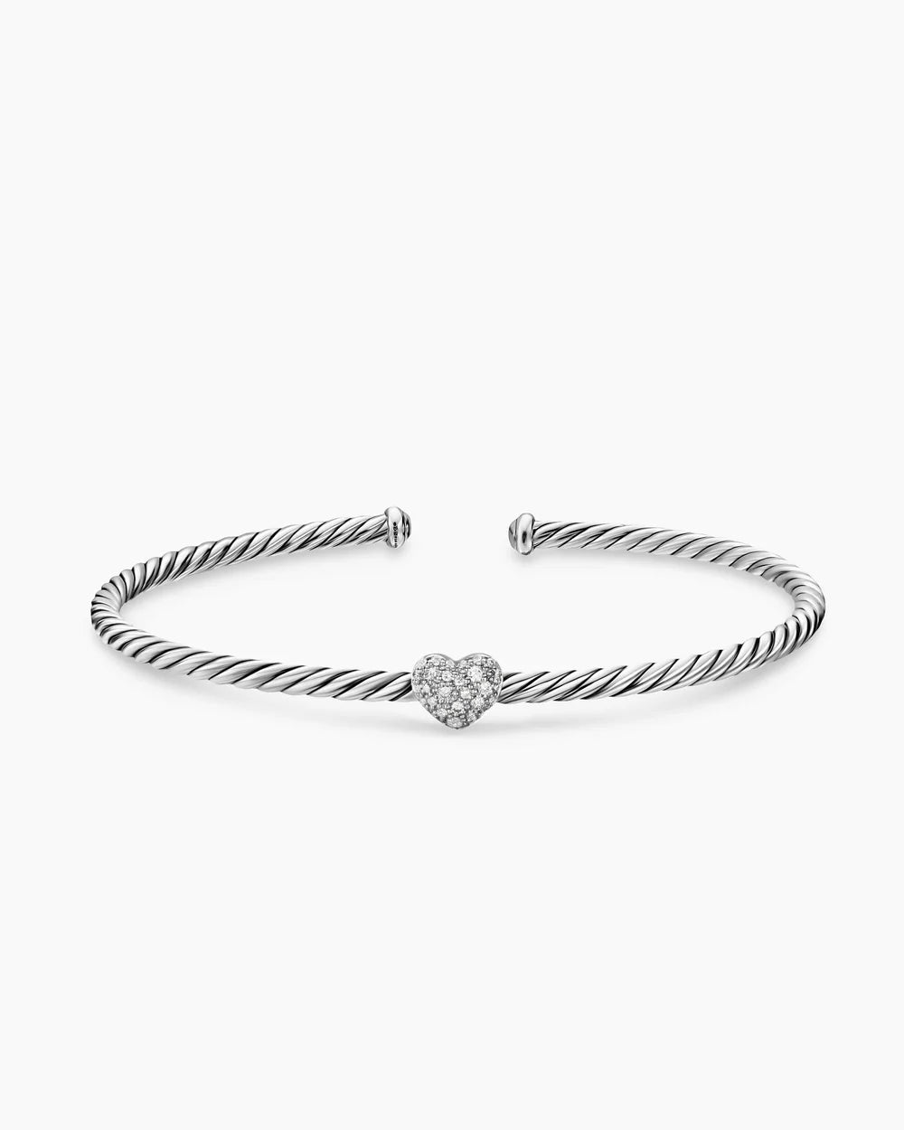 MICRO CABLE FLEX® HEART STATION BRACELET Sterling Silver with Diamonds, 2.6mm