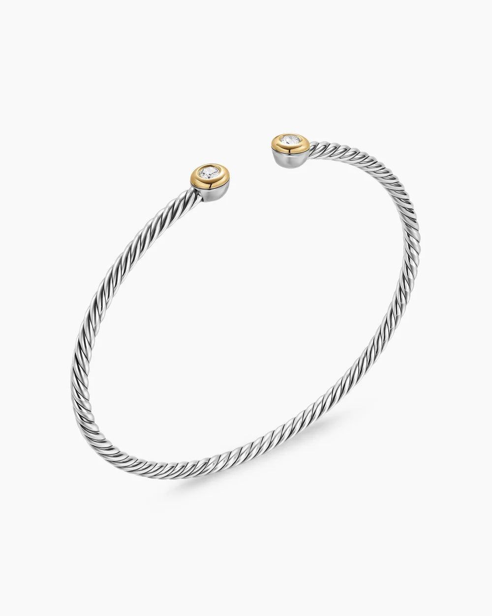 MICRO CABLE FLEX® ROUND BRACELET Sterling Silver with 14K Yellow Gold and Diamonds, 2.6mm