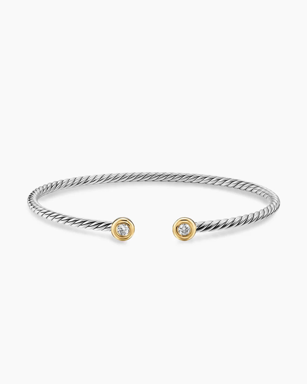 MICRO CABLE FLEX® ROUND BRACELET Sterling Silver with 14K Yellow Gold and Diamonds, 2.6mm