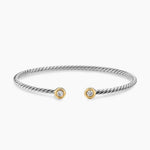 MICRO CABLE FLEX® ROUND BRACELET Sterling Silver with 14K Yellow Gold and Diamonds, 2.6mm